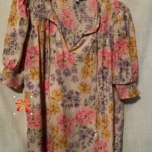 Rose & Olive Floral Smocked Dress with Pink and Purple Accents